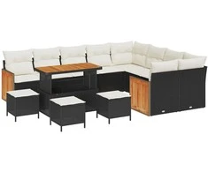 Sodo Sofų Rinkinys 14 pcs Juoda ir kreminė poliratanas