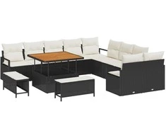 Sodo Sofų Rinkinys su pagalve 13 pcs Juoda ir kreminė