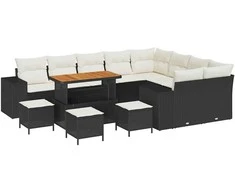 Lauko baldų komplektas Sodo Sofų Rinkinys su pagalve 13 pcs Juoda poliratanas