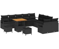 Sodo Sofų Rinkinys su pagalve su saugykla 13 pcs Juoda
