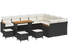 Sodo Sofų Rinkinys su pagalve 13 pcs Juoda Poli ratanas