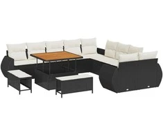 Lauko baldų komplektas Sodo Sofų Rinkinys 13 pcs Juoda poliratanas