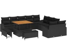 Lauko baldų komplektas Sodo Sofų Rinkinys su pagalve 13 pcs Juoda poliratanas