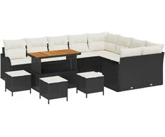 Sodo Sofų Rinkinys su pagalve 13 pcs Juoda ir kreminė