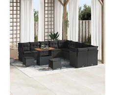 Sodo Sofų Rinkinys su pagalve su saugykla 13 pcs Juoda