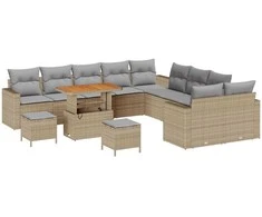 Lauko baldų komplektas Sodo Sofų Rinkinys 13 pcs Smėlio poliratanas