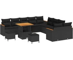 Sodo Sofų Rinkinys su pagalve 13 pcs Juoda poliratanas