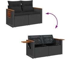 Sodo Sofų Rinkinys su pagalve 14 pcs Juoda poliratanas