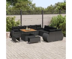 Sodo Sofų Rinkinys su pagalve su saugykla 13 pcs Juoda