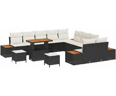 Sodo Sofų Rinkinys su pagalve 13 pcs Juoda Poli ratanas
