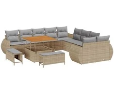 Lauko baldų komplektas Sodo Sofų Rinkinys 13 pcs Smėlio poliratanas