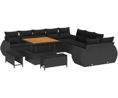 Sodo Sofų Rinkinys su pagalve su saugykla 13 pcs Juoda