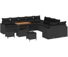 Lauko baldų komplektas Sodo Sofų Rinkinys 13 pcs Juoda poliratanas