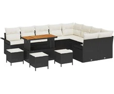 Sodo Sofų Rinkinys su pagalve 13 pcs Juoda ir kreminė