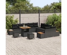 Lauko baldų komplektas Sodo Sofų Rinkinys 13 pcs Juoda poliratanas