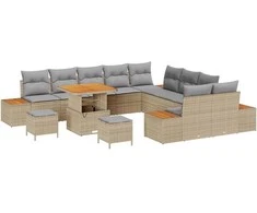 Sodo Sofų Rinkinys su pagalve 13 pcs Smėlio Poli ratanas