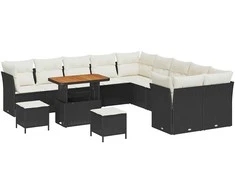 Lauko baldų komplektas Sodo Sofų Rinkinys 13 pcs Juoda poliratanas