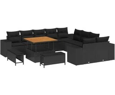 Sodo Sofų Rinkinys su pagalve 13 pcs Juoda poliratanas