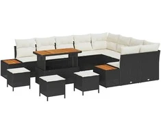 Sodo Sofų Rinkinys su pagalve 13 pcs Juoda Poli ratanas