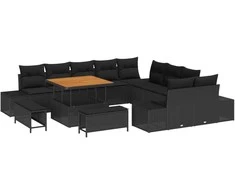 Sodo Sofų Rinkinys su pagalve 13 pcs Juoda Poli ratanas