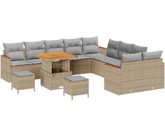 Lauko baldų komplektas Sodo Sofų Rinkinys 13 pcs Smėlio poliratanas