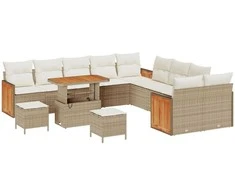 Sodo Sofų Rinkinys su pagalve 13 pcs Bežinė ir kreminė