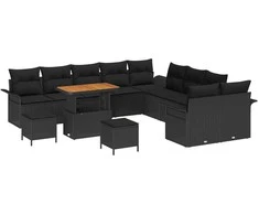 Lauko baldų komplektas Sodo Sofų Rinkinys su pagalve 13 pcs Juoda poliratanas
