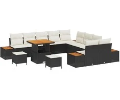 Lauko baldų komplektas Sodo Sofų Rinkinys 13 pcs Juoda poliratanas
