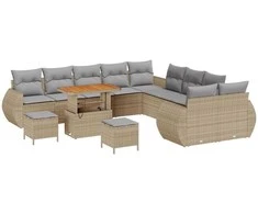 Lauko baldų komplektas Sodo Sofų Rinkinys 13 pcs Smėlio poliratanas