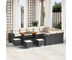 Sofa Sodo Sofų Rinkinys su pagalve 13 pcs Juoda ir kreminė