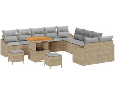 Sodo Sofų Rinkinys su pagalve 13 pcs Smėlio Poli ratanas