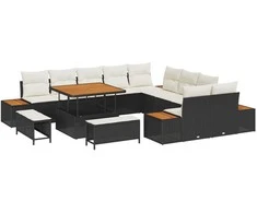 Lauko baldų komplektas Sodo Sofų Rinkinys 13 pcs Juoda poliratanas