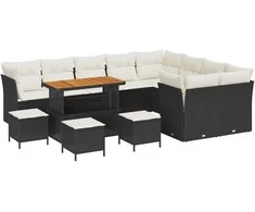 Sodo Sofų Rinkinys su pagalve 13 pcs Juoda ir kreminė