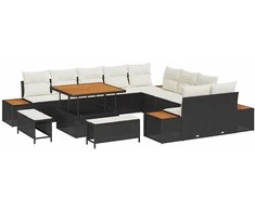 Sodo Sofų Rinkinys su pagalve 13 pcs Juoda Poli ratanas