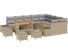 Sodo Sofų Rinkinys su pagalve 13 pcs Smėlio Poli ratanas
