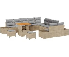 Sodo Sofų Rinkinys su pagalve 13 pcs Smėlio Poli ratanas