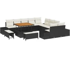 Sodo Sofų Rinkinys su pagalve 13 pcs Juoda Poli ratanas