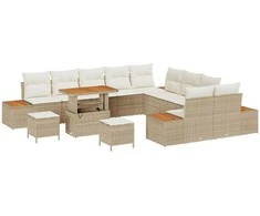 Lauko baldų komplektas Sodo Sofų Rinkinys 13 pcs Smėlio poliratanas