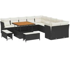 Lauko baldų komplektas Sodo Sofų Rinkinys 13 pcs Juoda poliratanas