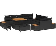 Lauko baldų komplektas Sodo Sofų Rinkinys 13 pcs Juoda poliratanas