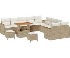 Sofa Sodo Sofų Rinkinys su pagalve 13 pcs Smėlio poliratanas