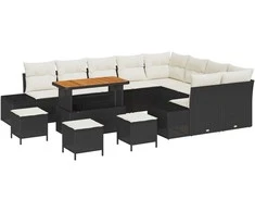 Sodo Sofų Rinkinys su pagalve 13 pcs Juoda Poli ratanas