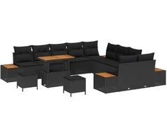 Lauko baldų komplektas Sodo Sofų Rinkinys 13 pcs Juoda poliratanas