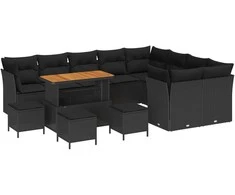 Sodo Sofų Rinkinys su pagalve su saugykla 13 pcs Juoda