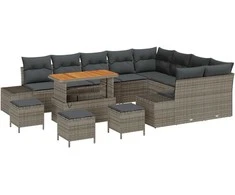 Sodo Sofų Rinkinys su pagalve 13 pcs Pilka Poli ratanas