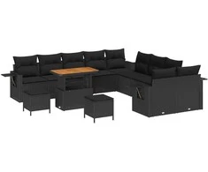 Lauko baldų komplektas Sodo Sofų Rinkinys 13 pcs Juoda poliratanas