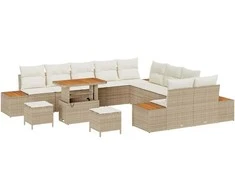 Sodo Sofų Rinkinys su pagalve 13 pcs Smėlio Poli ratanas