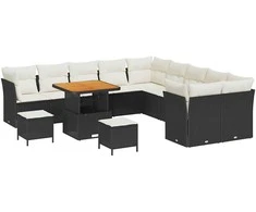 Lauko baldų komplektas Sodo Sofų Rinkinys 13 pcs Juoda poliratanas