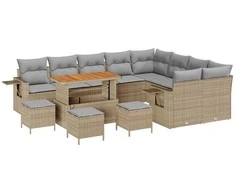 Lauko baldų komplektas Sodo Sofų Rinkinys 13 pcs Smėlio poliratanas