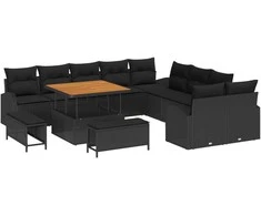 Sodo Sofų Rinkinys su pagalve su saugykla 13 pcs Juoda